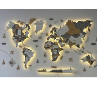 3D-Weltkarte aus Holz, Steinfarbe, L-300*160 cm (mit Hintergrundbeleuchtung), Englisch, Boloto