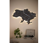 Карта України з підсвіткою річок колір Чорний XS — 100*67 см, Холодна