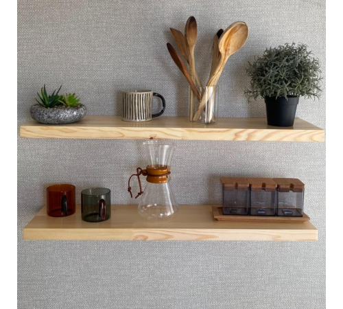 Настінна полиця прихованого кріплення з натурального масиву сосни 600, 250