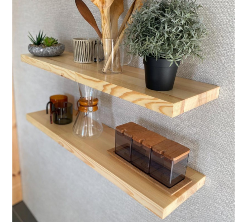 Настінна полиця прихованого кріплення з натурального масиву сосни 800, 150