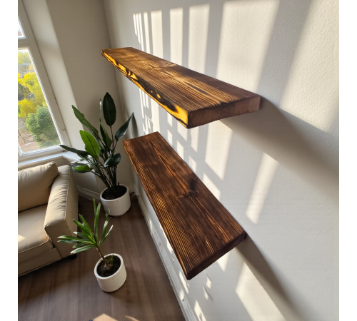 Настінна полиця прихованого кріплення з фактурної сосни в стилі "Рустик"