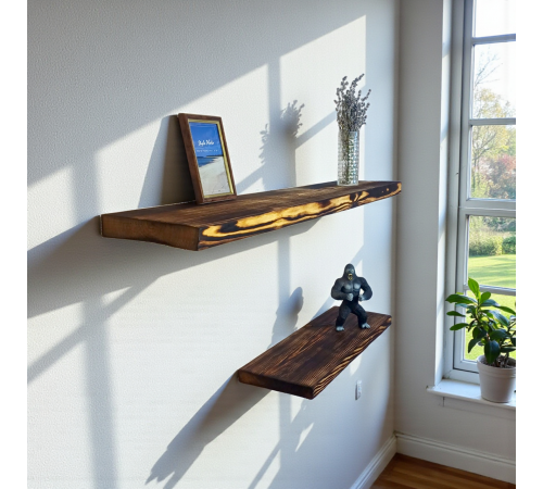 Настінна полиця прихованого кріплення з фактурної сосни в стилі "Рустик"