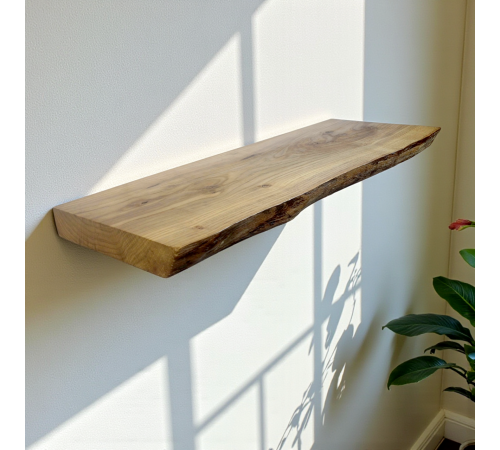 Concealed wall shelf with live edge in oak 800, 200