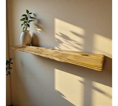 Настінна полиця прихованого кріплення з фактурної сосни в стилі "Рустик" 500, 150