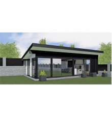 Беседка деревянная Modern Gazebo 012 с раздвижными панорамными окнами 10,3х4,2м.