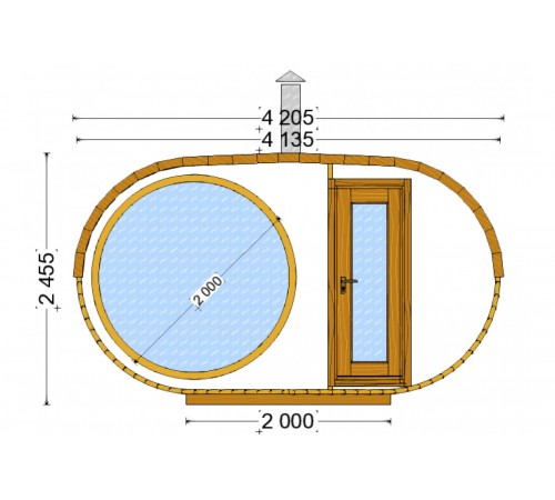 Баня овальная 4,2х2,3м Ovale Fassauna от производителя.