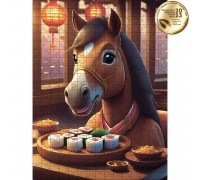 Classic wooden puzzle Horse in the sushi restaurant L