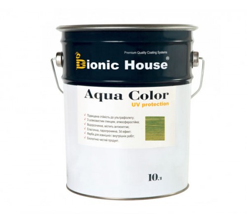 Краска для дерева Bionic-House Aqua Color UV-protect 10л Изумруд А114 Краска для дерева Bionic-House Aqua Color UV-protect 10л Изумруд А114