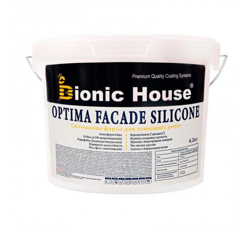 Optima Facade Silicone - Износостойкая гидрофобная силикон-акриловая краска для минеральных фасадов Bionic-House 4,2кг Белая любой RAL оттенок на заказ