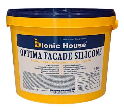 Optima Facade Silicone - Зносостійка гідрофобна силікон-акрилова фарба для мінеральних фасадів Bionic-House 14кг Біла будь-який RAL відтінок на замовлення