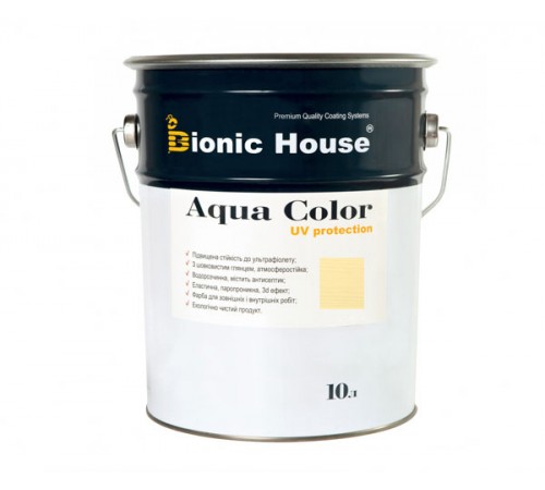 Краска для дерева Bionic-House Aqua Color UV-protect 10л Слонова кістка А102 Краска для дерева Bionic-House Aqua Color UV-protect 10л Слонова кістка А102