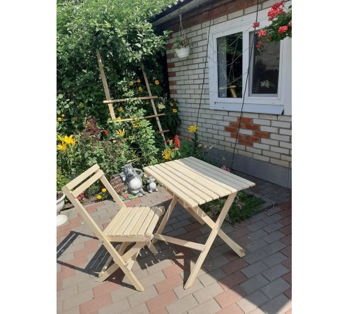 Square folding wooden table (cafe garden) table + 2 chairs