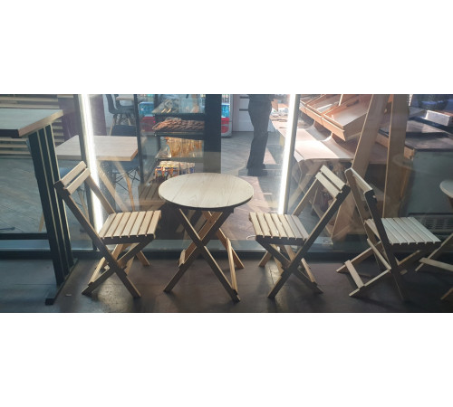 A set of wooden folding furniture (table and 2 chairs)