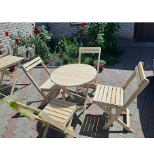 Meble składane drewniane (zestaw mebli: okrągły stół i dwa krzesła)