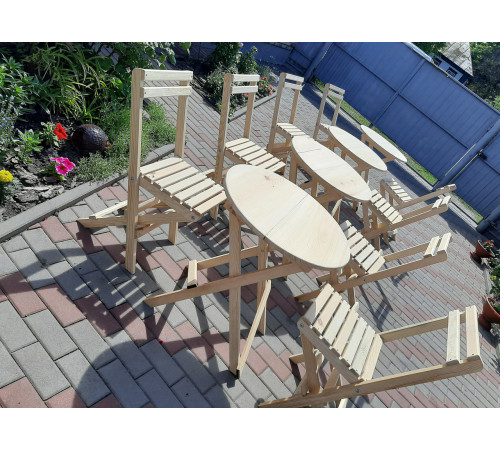 Meble składane drewniane (zestaw mebli: okrągły stół i dwa krzesła)