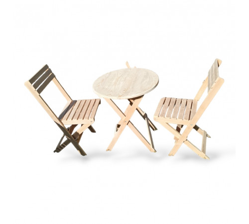 A set of wooden folding furniture (table and 2 chairs)
