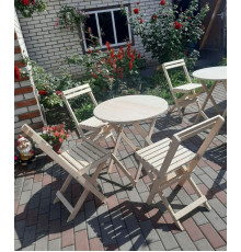 Meble składane drewniane (zestaw mebli: okrągły stół i dwa krzesła)