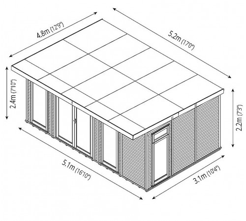 Закрытая беседка из дерева 4,8х5,2 садовая годовая от производителя Wood Gazebo 018