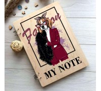 Stylish wooden notebook in a colored cover.