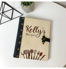 Деревянная книга для записи рецептов c кожаными элементами