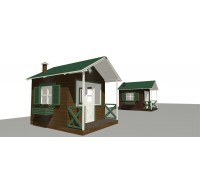 Domek dla dzieci o wymiarach 2,6x2 z werandą, składany, do domku letniskowego, od producenta.