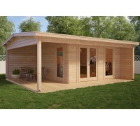 Thermo Outdoor Gazebo 031, ein 30 m2 großer Pavillon aus thermisch behandeltem Holz.