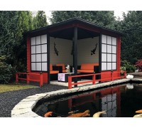 Thermo Outdoor Gazebo 044, ein 9 m2 großer Pavillon aus thermisch behandeltem Holz.