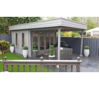 Thermo Outdoor Gazebo 096, ein 18 m2 großer Pavillon aus thermisch behandeltem Holz.