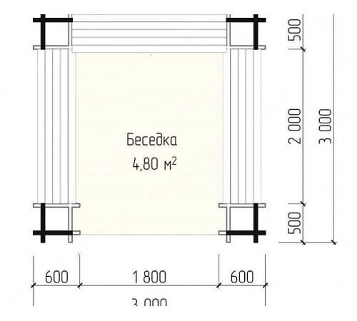 Беседка из термомодифицированного бруса 9 м2 от производителя Thermo Outdoor Gazebo 129.