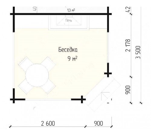 Беседка из термомомомодифицированного бруса 12,25 м2 от производителя Thermo Outdoor Gazebo 137