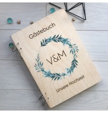 Свадебная гостевая книга в деревянной обложке
