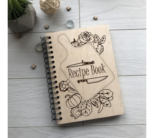 Деревянная кулинарная книга для записи рецептов на спирали