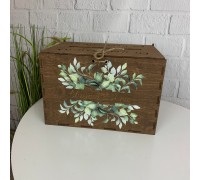 Wooden box for money envelopes for a wedding.