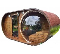 Oval bathhouse with a panoramic spherical domed window measuring 4.0 x 2.35 m