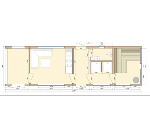 Дом-баня 12,0х3,5м отделка терморейка Gartensauna-12 под ключ от производителя.