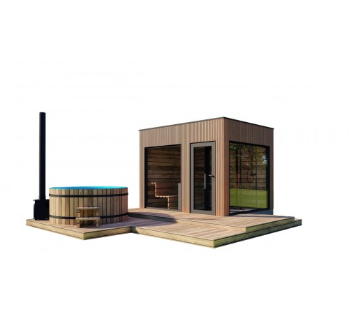 Модульная баня 3,5х2,3м с панорамным окном Gartensauna-19 от Thermowood под ключ.