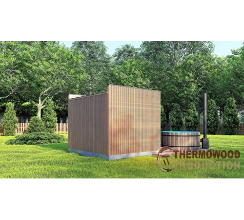 Модульная баня 3,5х2,3м с панорамным окном Gartensauna-19 от Thermowood под ключ.