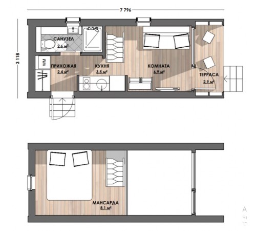 Барнхаус, модульный дом 7,8х3,2м Barn House 03 от производителя ThermoWood Production