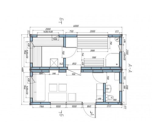 Модульный каркасный дом 6,0х4,6м с баней Sauna House 14 под ключ от