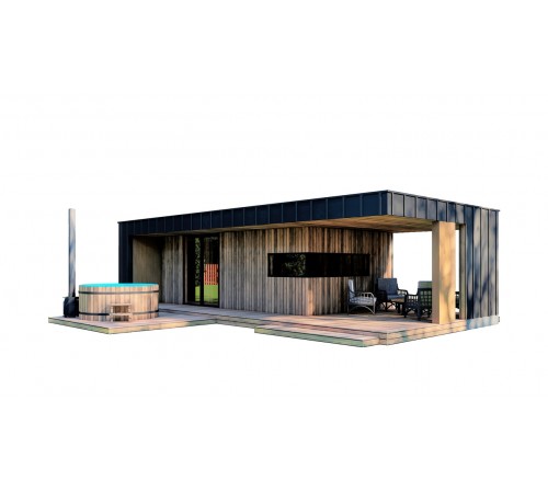 Каркасная баня 9,5х4,7м High-Tech Sauna 02 под ключ в современном стиле хай-тек от производителя ThermoWood Каркасная баня 9,5х4,7м High-Tech Sauna 02 под ключ в современном стиле хай-тек от производителя ThermoWood