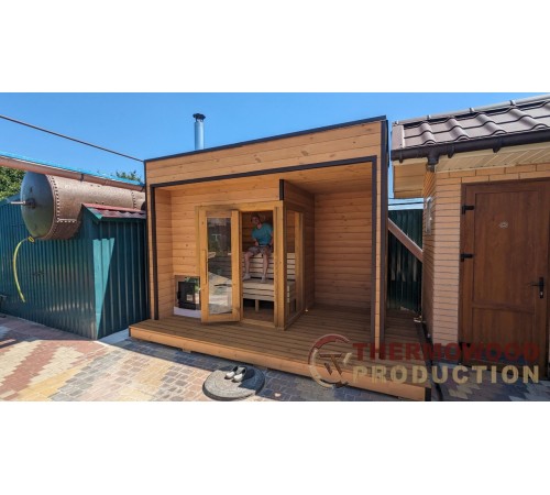 Модульная мини баня 4,3х2,7м Gartensauna-19 под ключ от производителя. Модульная мини баня 4,3х2,7м Gartensauna-19 под ключ от производителя.