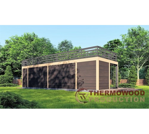 Бесідка з террасою на даху Modern Gazebo 015 з панорамним остепленням 10,3х3,5 м