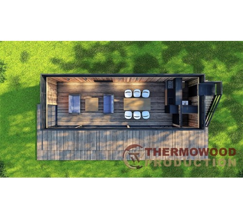 Беседка с террасой на крыше Modern Gazebo 015 с панорамным остеплением 10,3х3,5м.