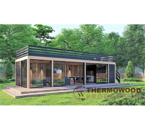 Беседка с террасой на крыше Modern Gazebo 015 с панорамным остеплением 10,3х3,5м.