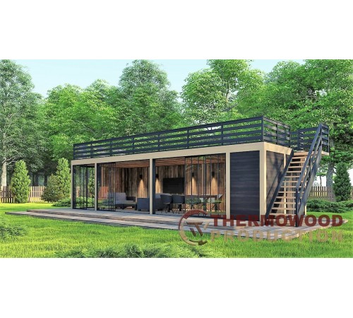 Беседка с террасой на крыше Modern Gazebo 015 с панорамным остеплением 10,3х3,5м.