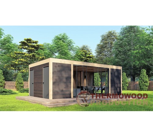 Современная беседка 8,5х3,5м Modern Gazebo 23 с системой раздвижного панорамного остекления Thermowood