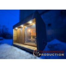 Сауна модульна каркасно-щитова 4,0 х2, 75м Gartensauna 26 з панорамним окном ThermoWood Production