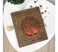 Большая семейная книга в деревянной обложке для фото с гравировкой, именной подарок на годовщину свадьбы