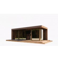 Модульний каркасний будинок 8,0х3,0м з банею та санвузлом Sauna House 17 з панорамними вікнами