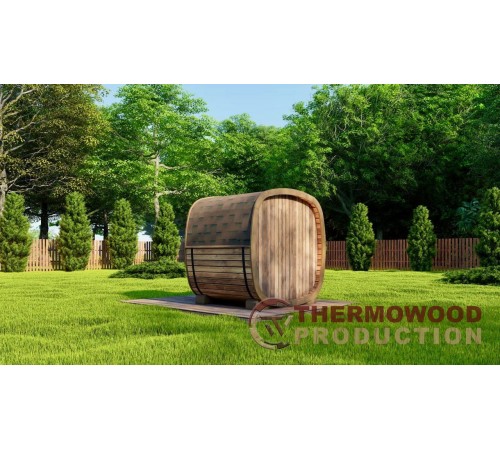 Квадро баня бочка 2.4x1,6м Gartensauna-29 со стеклянным фасадом под ключ